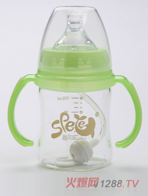 施貝樂綠色寬口弧形帶柄玻璃奶瓶120ml