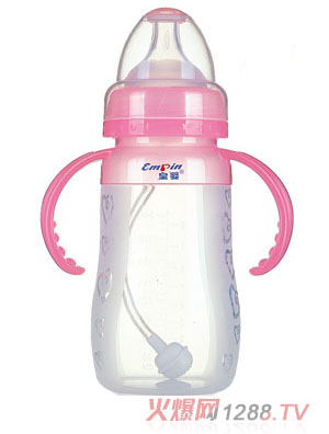 皇嬰寬口硅膠自動奶瓶240ml粉色