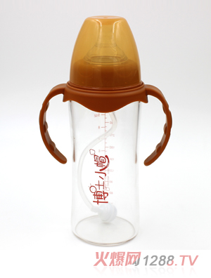 博士小帽玻璃有柄自然親子寬口徑自動奶瓶280ml橙色