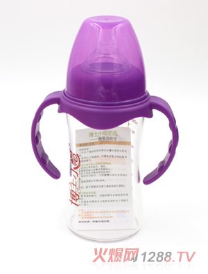 博士小帽玻璃有柄自然親子寬口徑奶瓶200ml紫色