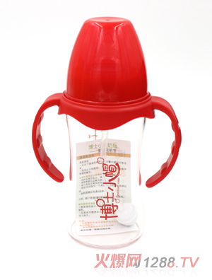 博士小帽玻璃有柄自然親子寬口徑自動奶瓶200ml紅色