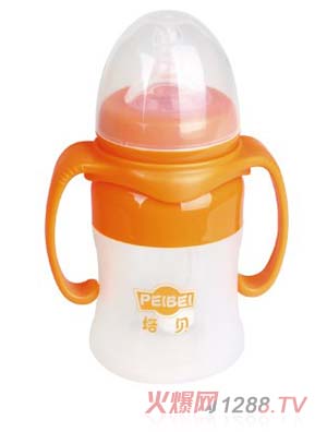 培貝寬口徑帶柄硅膠自動奶瓶160ml