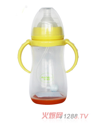 安心寶寶300ml寬口雙耳自動(dòng)感溫PP奶瓶黃色