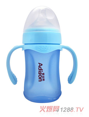 愛迪熊240ml寬口感溫變色鈦金玻璃有耳自動奶瓶