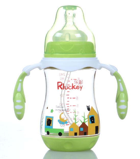 樂起240ml弧形有耳PPSU奶瓶綠色