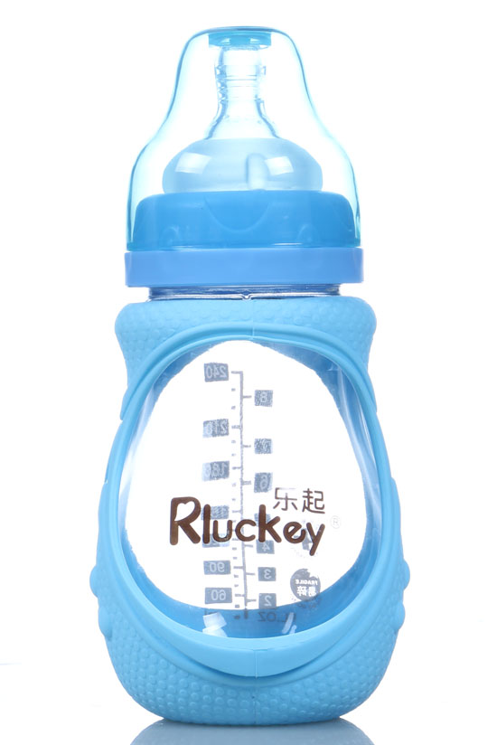 樂起240ml防摔玻璃奶瓶藍(lán)不帶柄