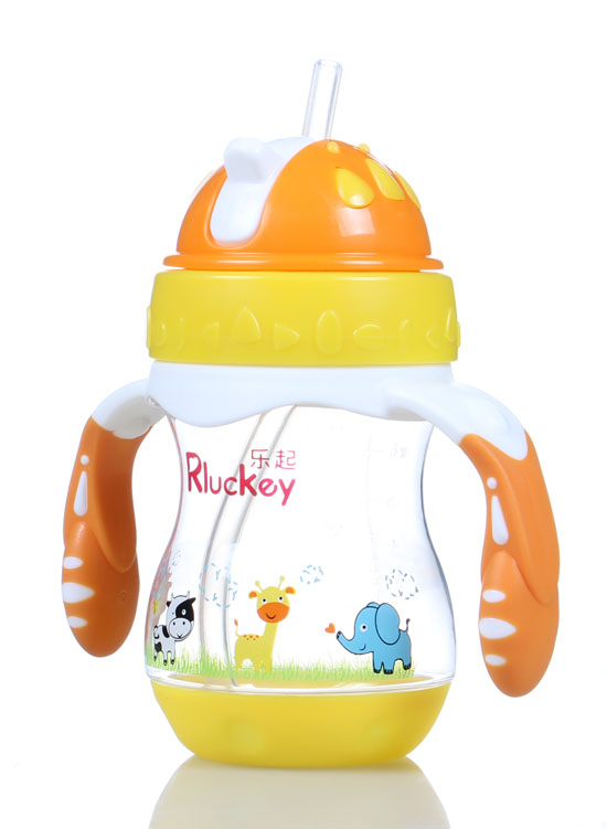 樂起PP歪嘴帶吸管水壺180ml橙色