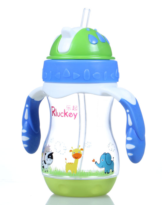 樂起PP歪嘴帶吸管水壺240ml藍(lán)色